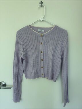 TWEE XS Lilac Cable-Knit Button Cardigan Sweater